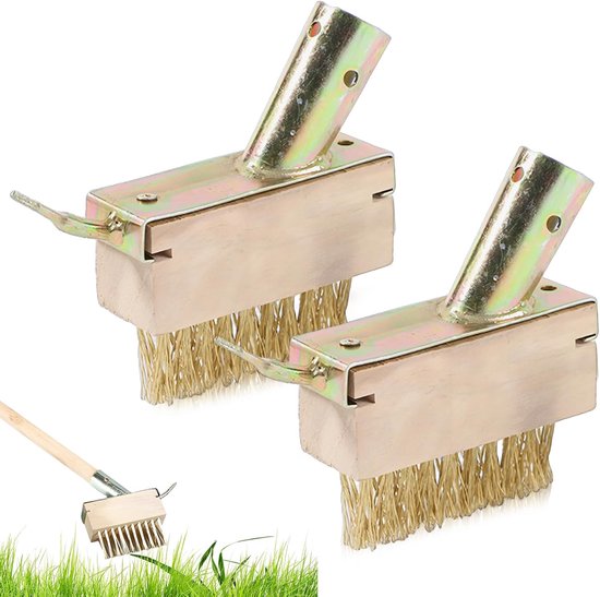 Stalen metalen bezems - Stalen naadborstels - Geschikt voor het wieden van tuinonkruid - Set van 2 van Merkloos	