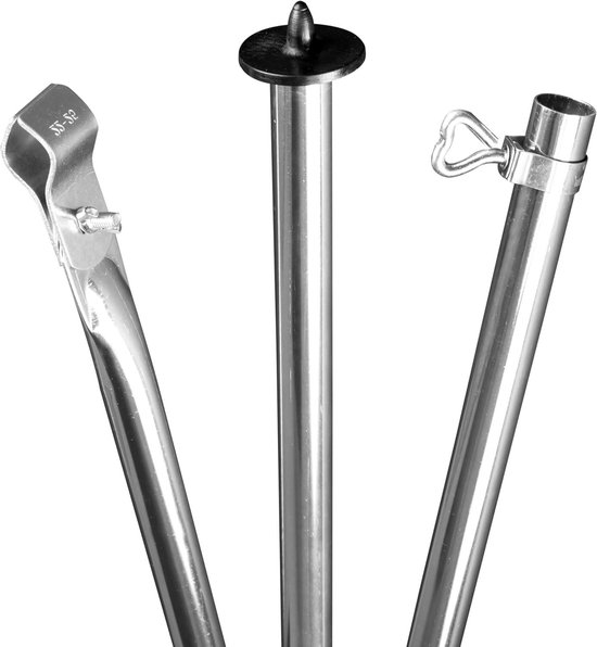 Stalen tentstok, met voet en klem, opstelstang, telescopisch, 190-290 cm, 3 delen, stabiel, robuust, reservestangen voor tent of voortent, campingaccessoires, telescoopstang, stormstang