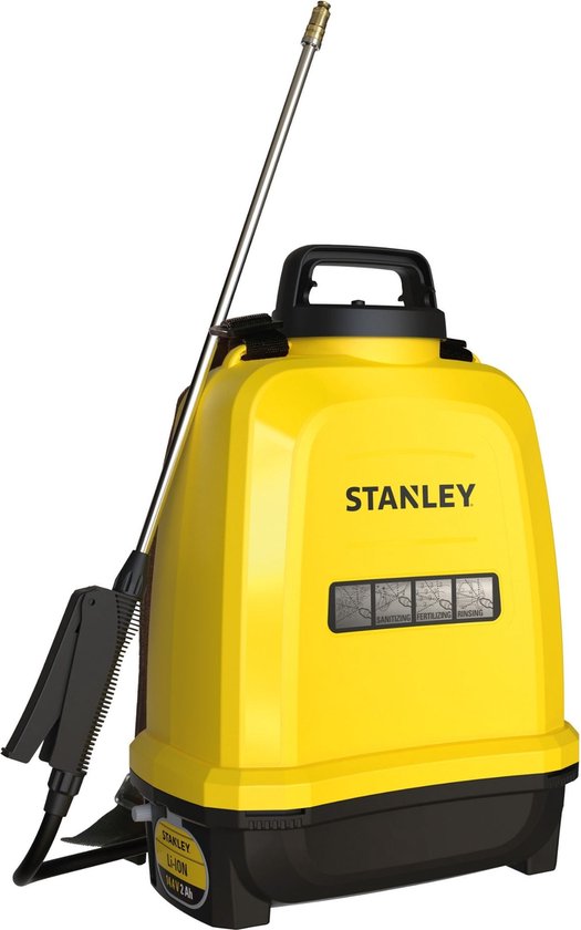 Stanley Druksproeier 12 L rug, rugsproeier tuin, drukspuit, elektrisch, heroplaadbare batterij lithium, telescopische lans, regelbare sproeikop, autonomie 2 h, max. 5 bar, 0.60 l/minuut, geel/zwart van Merkloos	