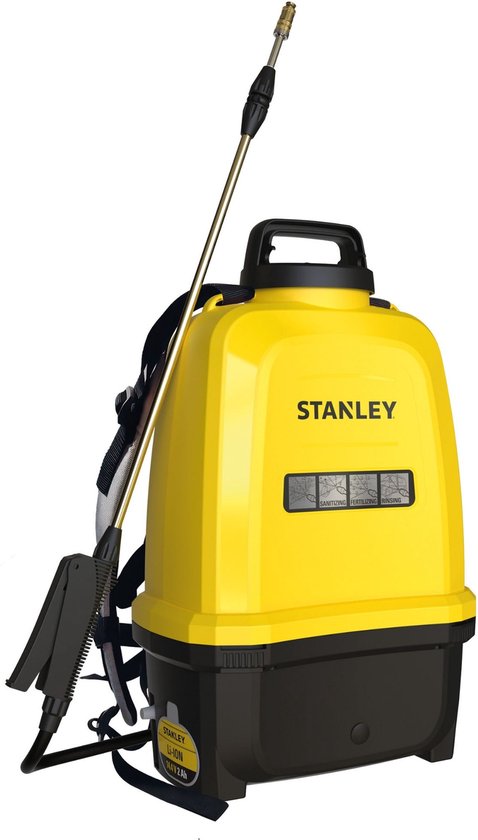 Stanley Druksproeier 16 L rug, rugsproeier tuin, drukspuit, elektrisch, heroplaadbare batterij lithium, telescopische lans, regelbare sproeikop, autonomie 2 h, max. 5 bar, 0.60 l/minuut, geel/zwart van Merkloos	