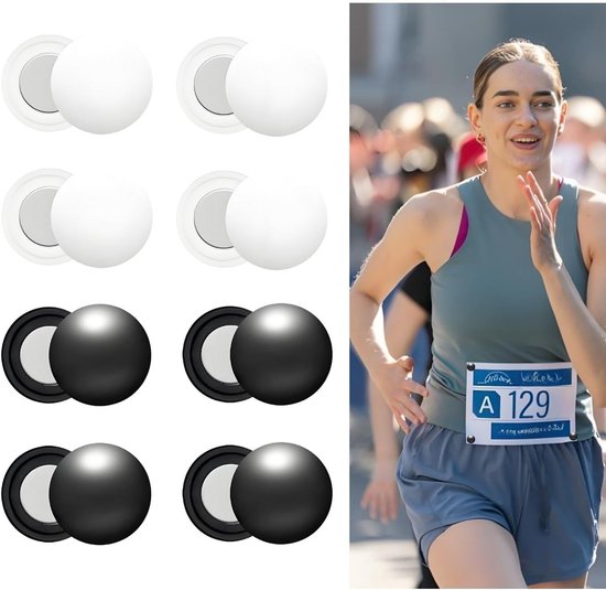 Starter Number Holder 8 Pieces - Start Number Magnets voor Marathon en Half Marathon - Magnetische Startnummer Bevestiging met Sterke Magneten - Lauffix Clips voor Atleten en Hardlopers van Merkloos	