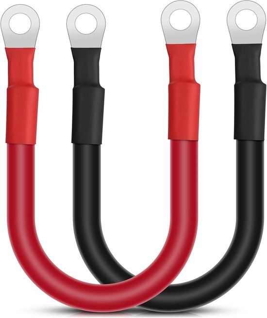 Startkabels 2 Stuks 30CM 35mm² 2AWG Auto 12V Accukabel Rood Zwart Koperen Kabel met M10 Ring Terminals - Koperdraad voor Auto Vrachtwagen Motor Zonne-RV Marine Grondkabel van Akozon