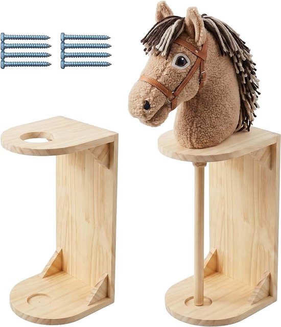 Steekpaard houder set van 2, muur, hobby paard opslag, HBT: 35x15x15 cm, staafpaard stal, hout, natuur