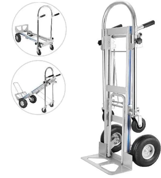 Steekwagen - Transportkar - Transportwagen - Magazijnwagen - Platformwagen - 3-in-1 - Opvouwbare - Aluminium - Draagvermogen 180 kg - Multifunctionele Trolley voor Zwaar Werk en Huishoudelijk Gebruik - Steekkar van Merkloos	
