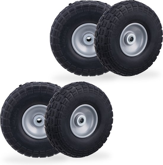 steekwagenwiel - 4.10-3.50-4" - set van 4 - massief rubber - 150 kg - zwart-grijs van Merkloos	