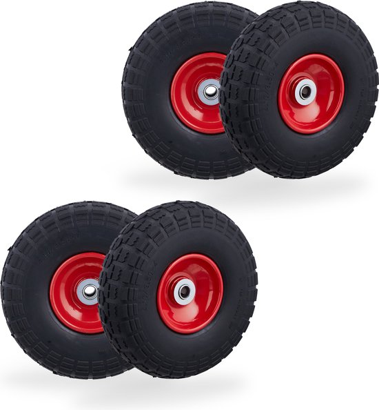 steekwagenwiel - 4.10-3.50-4" - set van 4 - massief rubber - 150 kg - zwart-rood van Somfy