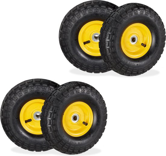 steekwagenwiel - set van 4 - luchtband - 3.50-4 - reservewiel - 136 kg - zwart-grijs van Merkloos	