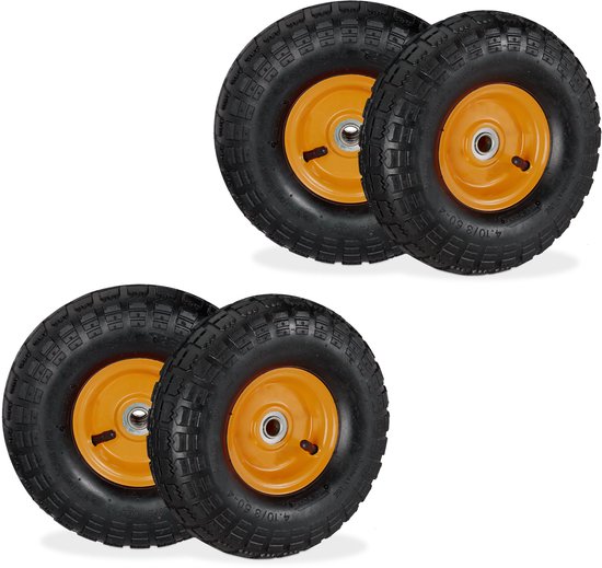 steekwagenwiel - set van 4 - luchtband - 3.50-4 - reservewiel - 136 kg - zwart-oranje van Merkloos	