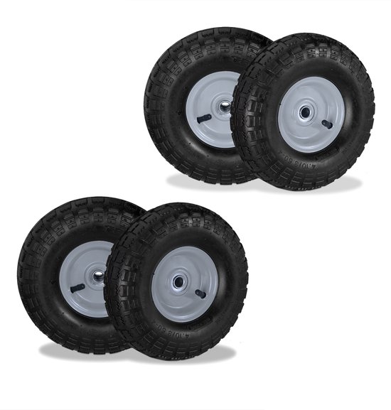steekwagenwiel - set van 4 - luchtband - 3.50-4 - reservewiel - 136 kg - zwart van Merkloos	