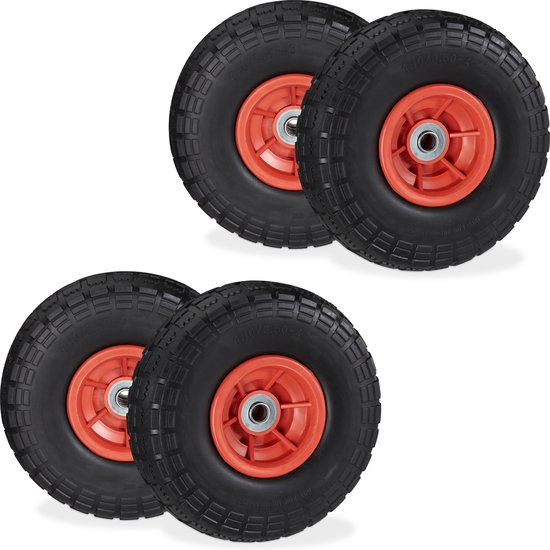steekwagenwiel - set van 4 - massief rubber - skelterwiel - 4.10-3.50-4" - 150 kg - zwart-rood