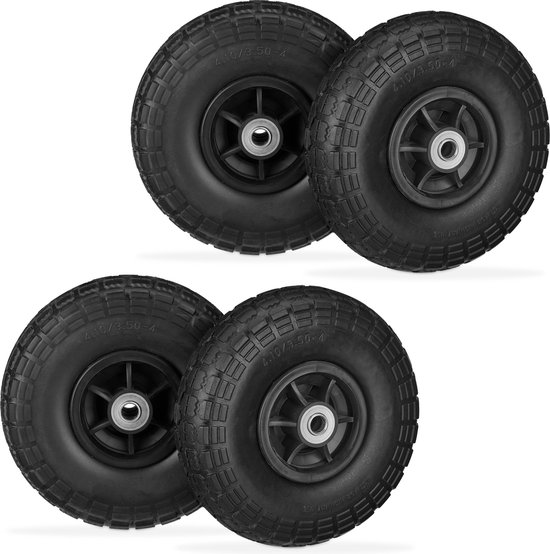 steekwagenwiel - set van 4 - massief rubber - skelterwiel - 4.10-3.50-4" - 150 kg - zwart van Merkloos	