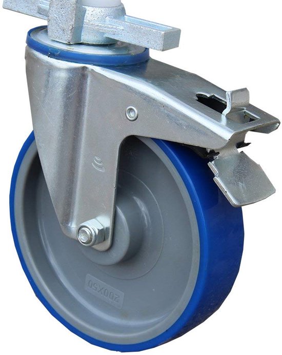 Steigerwiel - Rolsteigerwiel - Verplaatsen Steiger - In Hoogte Verstelbaar - 200 mm Diameter - Zilver Blauw