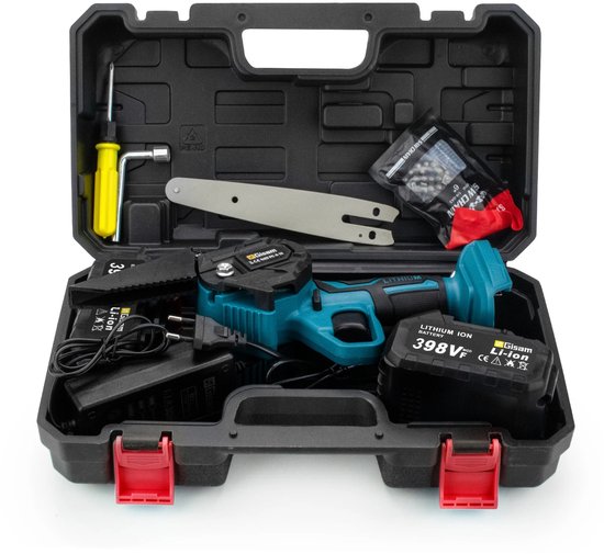 Stemily Kettingzaag - Snoeizaag - 1500 Watt - Elektrisch - Draagbaar - Kettinglengte: 15 cm - 4000 RPM - Incl. 2 Batterijen van Stemily