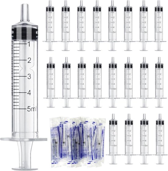 Steriele 5ml Plastic Wegwerp Spuiten zonder Naald - 20 Stuks voor Laboratoria en Injecties