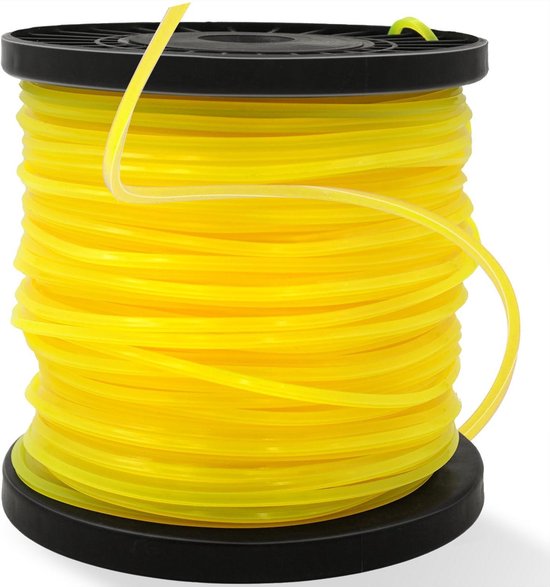 Sterke nylon trimmerdraad 2,4 mm x 100 m - geschikt voor grastrimmers en elektrische trimmers - geel - diagonaal gesneden van Merkloos	