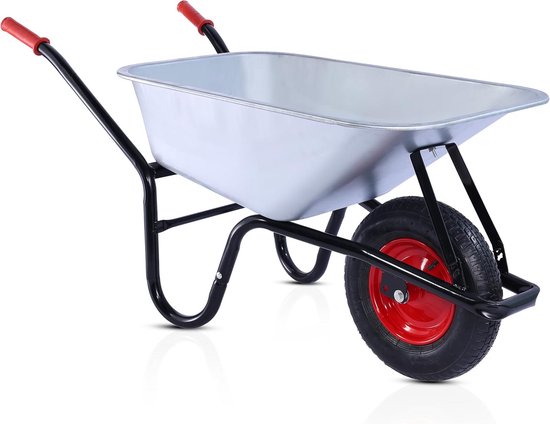 Stevige Kruiwagen 110L met Luchtbanden - 200kg Draagkracht - Verzinkt Staal voor Tuin en Bouw van Merkloos	