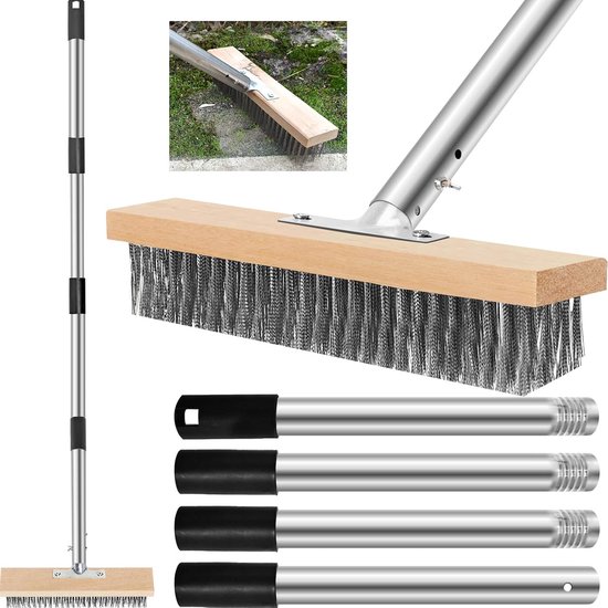 Stevige Staalborstel met Telescoopsteel voor Mos en Onkruidverwijdering - 120 cm