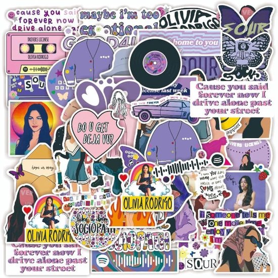 Stickers - 100 stuks - Olivia Rodrigo - graffiti-stijl - waterdichte stickers voor laptops - computers - fietsen - skateboards - snowboards - bagage van Merkloos	