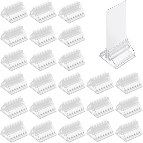 Sticky Card Holder - 24 Stuks - Acryl Transparante Tafelhouder - Kleine Foto Houder voor Visitekaartjes - Foto’s - Memo’s - Menu’s - School - Feest van Relaxdays