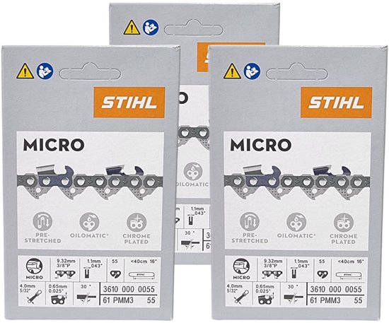 Stihl 3x 3/8" Picco Micro Mini 3 (PMM3) zaagketting 40 cm 3/8" P 1,3 mm 55 TG 3 stuks ( 3x 36100000055 ) van Merkloos	
