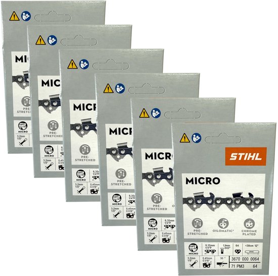 Stihl 6x 1/4" Picco Micro 3 (PM3) zaagketting 30 cm 1/4" P 1,1 mm 64 TG 6 stuks ( 6x 36700000064 )