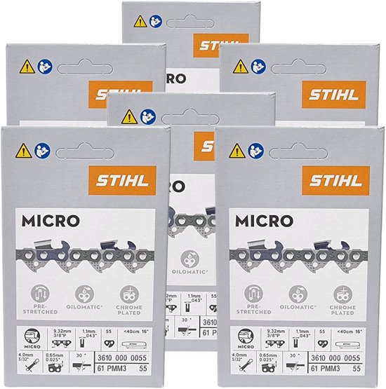 Stihl 6x 3/8" Picco Micro Mini 3 (PMM3) zaagketting 40 cm 3/8" P 1,3 mm 55 TG 6 stuks ( 6x 36100000055 )