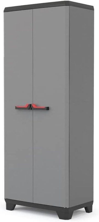 Stilo Utility Kunststof Kast/Bezemkast - Donkergrijs/Zwart/Rood - 68 x 39 x 173 cm van Merkloos	