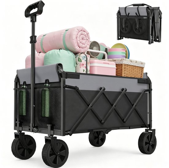 STILVORA Tuinkar - Opvouwbaar 100 Liter 100 Kg - 74 x 46 x 96,5 cm - Staal En 600D Oxford - Zwart - Met Verstelbare Greep En Zwenkwielen