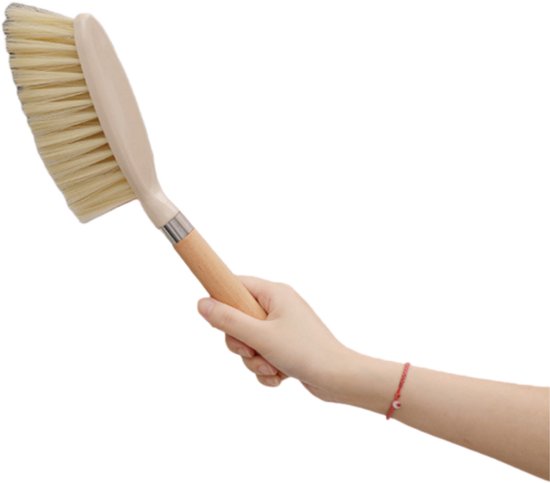 Stofborstel met lange steel van beukenhout en zachte haren - geschikt voor het reinigen van slaapkamerkleden, banken en vloeren - klein formaat - 31*7 cm - natuurlijke houtkleur - 1 stuk van Iris Hantverk