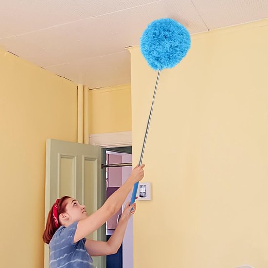 Stofdoek Lange Steel - Reinigingsgereedschap - Plafond Ventilatoren Reinigen - Telescopisch Verstelbaar - 33-80 cm - Blauw