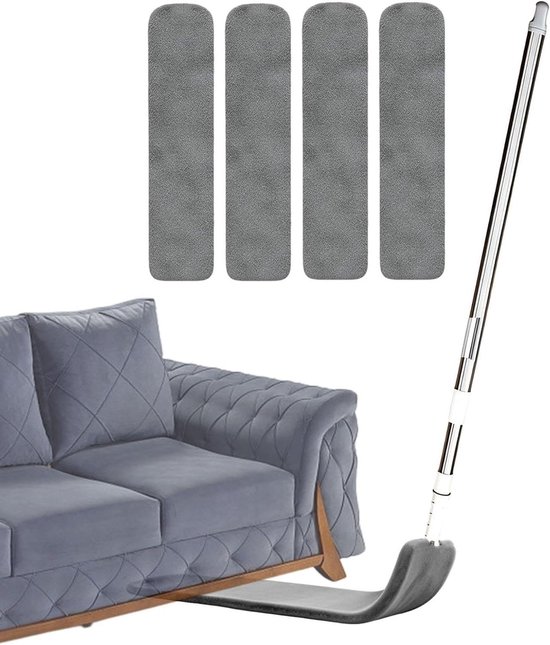 Stofdoek Met Telescopische Steel - Microvezel Plumeau Uitschuifbaar - Huis Reinigen - Platte Flexibele Kop - 65 cm - Grijs