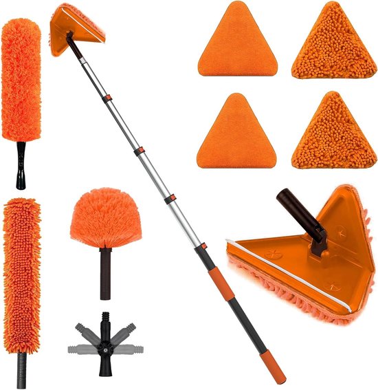 Stofdoek Set - Telescopische Paal - Hoge Plafonds Reinigen - Veelzijdige Reinigingskoppen - Tot 6 Meter - Oranje