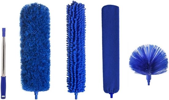 Stofdoek Set - Telescopische Plumeau - Hoge Oppervlakken Reinigen - Buigbare Kop - Tot 254 cm - Blauw