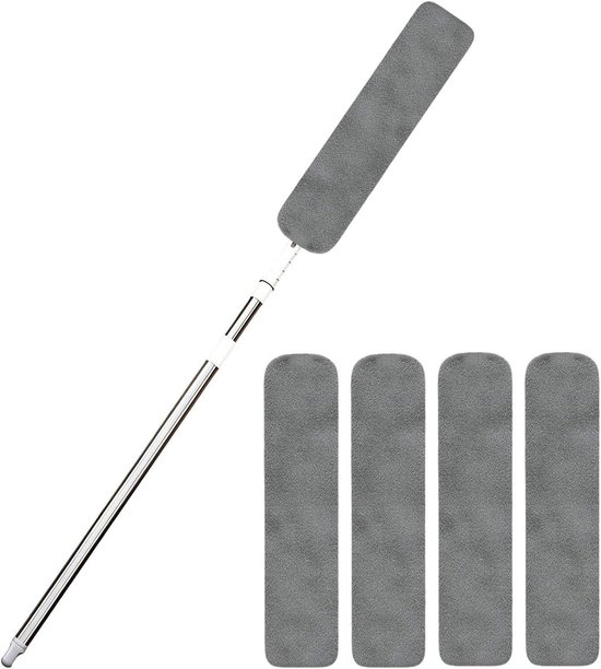 Stofdoek Telescopisch - Microvezel Plumeau - Hoge Oppervlakken Reinigen - Roestvrij Staal Uitschuifbaar - Max 185 cm - Grijs