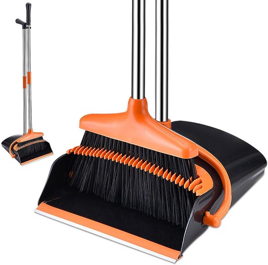 Stoffer en Blik met Lange Steel Combo Voor Vloerreiniging Staande Bezem en Veegmachine met Kamsteel van Merkloos	