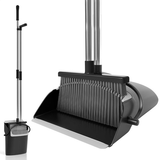 Stoffer en Blik - Opvangblik Set - Comfortabel Schoonmaken - Verstelbare Lange Steel - Tot 127cm - Zwart