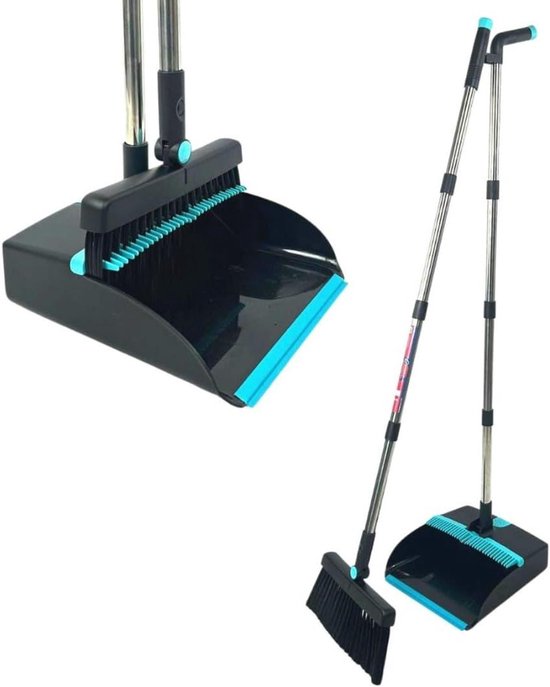 Stoffer en Blik - Stofpan Veger - Efficiënt Schoonmaken - Lange Steel - 121 cm - Zwart Blauw