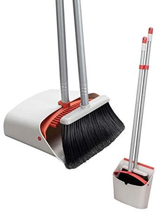 Stoffer en Blik - Veegset - Huishoudelijk Schoonmaken - Lange Uitschuifbare Steel - 137 cm - Rood
