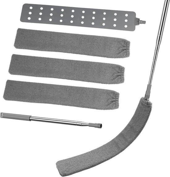 Stoffer met steel - Plumeau uitschuifbaar - Huis reinigen - Flexibele kop - Tot 2.5 meter - Grijs
