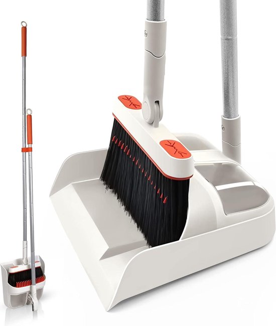 Stofpan en borstelset met lange steel - hoge 180 graden roterende veegborstel - huishoudelijke stofpan met kamtanden - binnen buiten tuin - thuis kamer keuken kantoor - grijs rood - gebruiksvriendelijk duurzaam. van ANSGEC