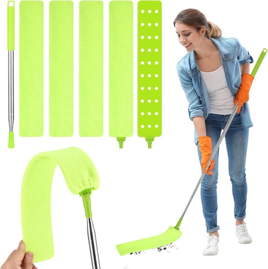 Stofreiniger Uitschuifbaar - Platte Stoffer - Moeilijk Bereikbaar - Roestvrij Staal Telescoopsteel - 2.5 Meter - Groen