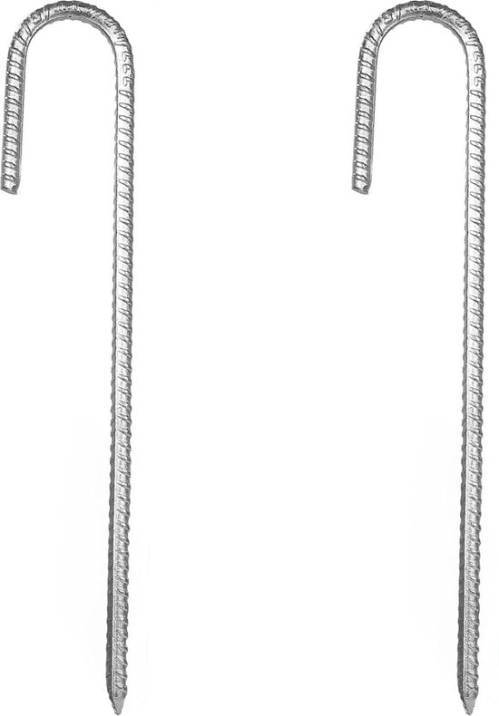 Stormharing Grondpen - 2 Stuks - XL - Ø12mm x 380mm / 40mm - 450 Gram - Gegalvaniseerde Afwerking Stalen Staaf - Tentharing - Gebogen - Grondanker van Storm