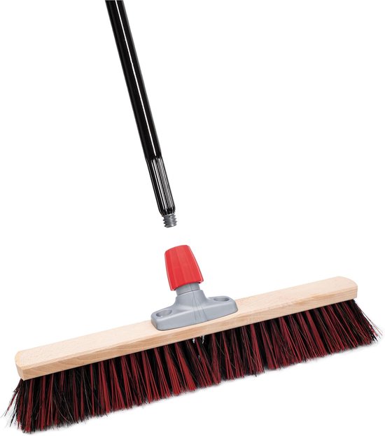 Straatbezem 50 cm I Bezem met uitschuifbare steel I Arenga-Elaston zwart-rood I Grof I Industriebezem, veegbezem, tuinbezem, erfbezem van Merkloos	