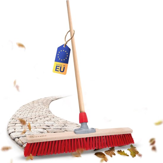 Straatbezem 80 cm I Bezem met houten steel I Elaston rood I Industriële bezem Veegbezem Tuinbezem Tuinbezem Bezem met steel buiten Halbezem Bezem Terras Buitenbezem