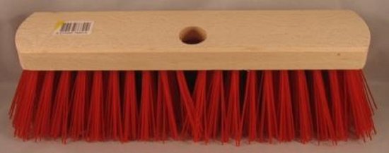 Straatbezem Rood PVC 30 cm + Steel Hout 140 cm Lengte en 24 mm Diameter van Merkloos	