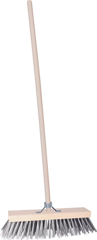 Straatbezem/buitenbezem - Leo - hout/staaldraad - 119 cm steel - 30 cm bezemkop - met stokhouder van Wovar