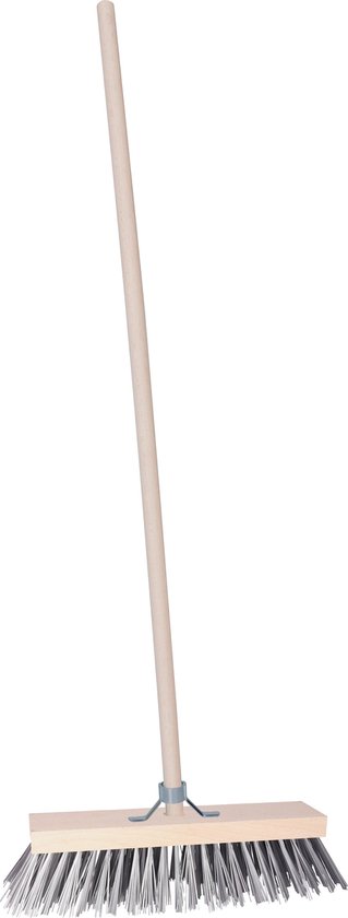 Straatbezem/buitenbezem - Leo - hout/staaldraad - 129 cm steel - 30 cm bezemkop - met stokhouder van Sorbo