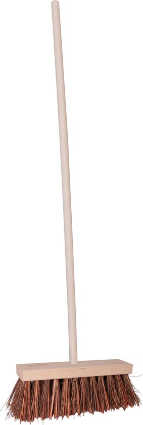 Straatbezem/buitenbezem - Theo - hout/piassava - 131 cm steel - 30 cm bezemkop - werkplaats bezem van Wovar