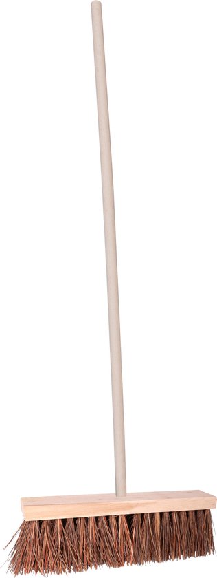 Straatbezem/buitenbezem - Theo - hout/piassava - 131 cm steel - 40 cm bezemkop - werkplaats bezem van Wiesbaden