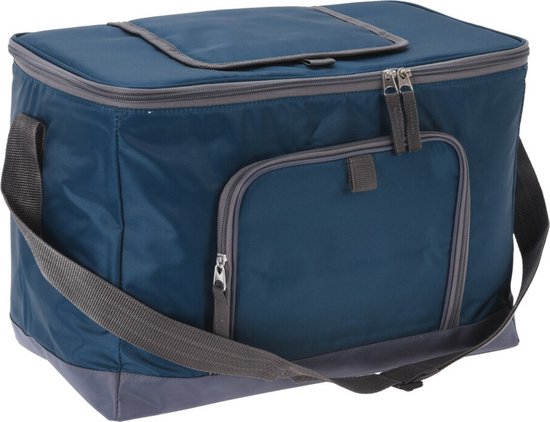 Strand/camping koeltas - schoudertas model - 2 vakken - blauw - L40 x B23 x H28 cm van Luxe.